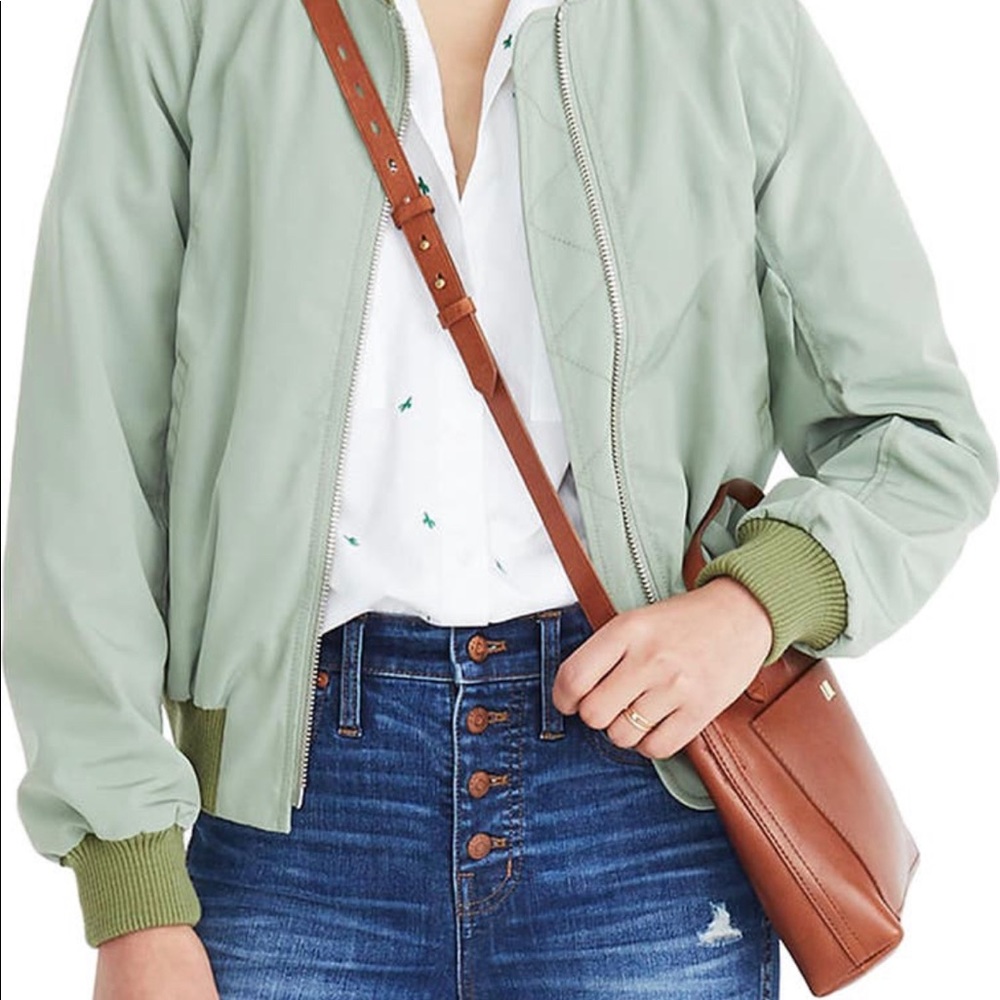 Side zip bomber jacket by Madewell in color forgotten landscape
